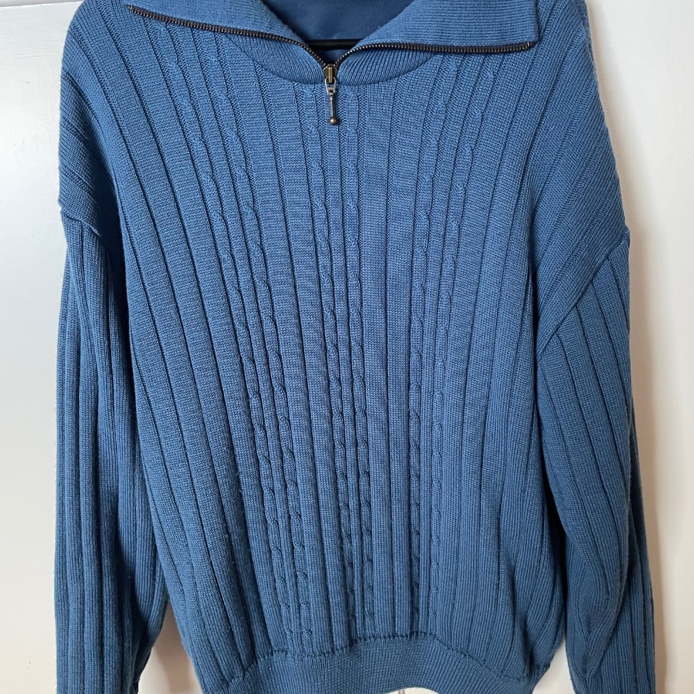 Men's Serious Golf Ireland Cable Knit Blue Wind Stopper Lined Sweater Large